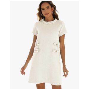 NEW Elegant Tweed Short Sleeve A-line Bodycon Career Dress XL